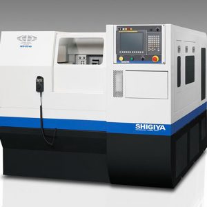 Shigiya GPD-20-43; double-drive CNC cylindrical grinder featuring NC movable workheads and CBN grinding wheel for high-precision applications.