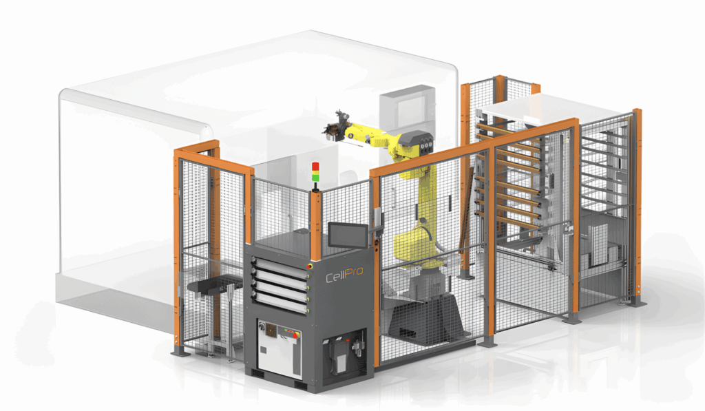 Agile Modular CNC Machine Tool Loading System featuring robotic integration CNC machine design and automation solutions for multiple CNC milling machines loading.
