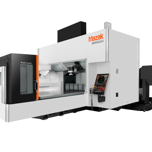 Mazak FJV-60 double-column VMC with 10,000 RPM spindle, Mazatrol SmoothG control, and pallet changer automation for large-part precision machining.