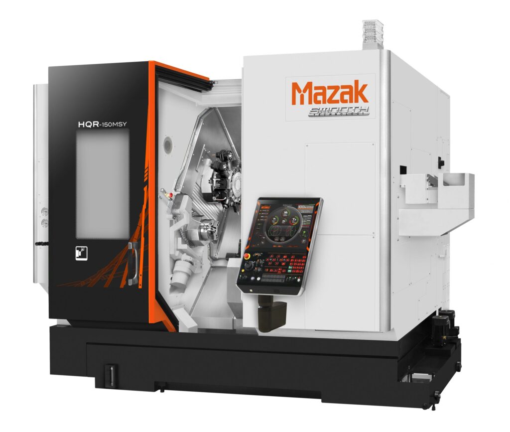 Mazak HQR 150 multi-tasking CNC machine with automation for high-precision CNC turning, dual-turret CNC lathe operations, and small-part production.