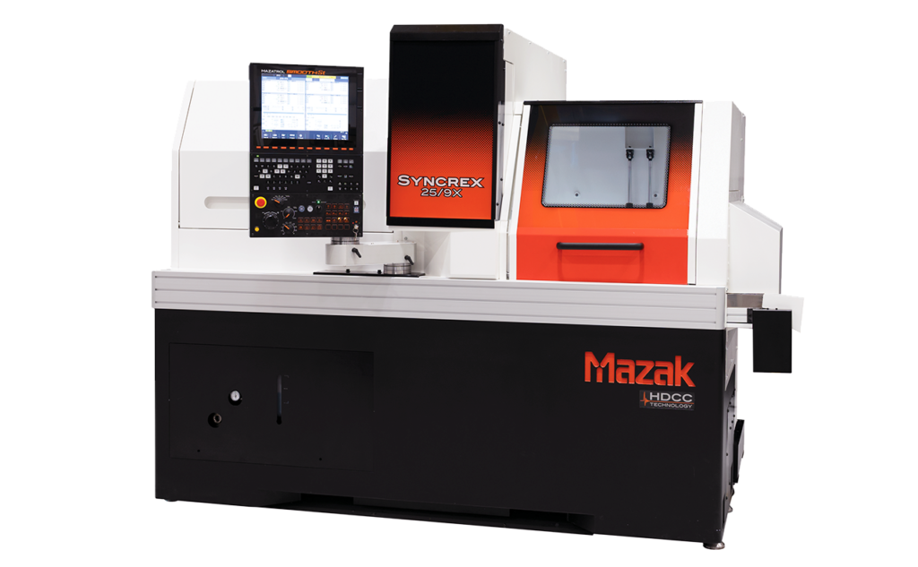 Mazak Syncrex 20 Swiss-style CNC lathe for precision Swiss turning with Smooth CNC control and bar feeder CNC machine integration.