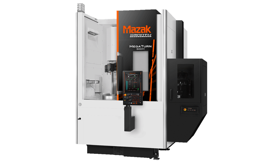 Mazak Mega Turn 500 heavy-duty CNC lathe with Smooth CNC control for contract manufacturing machines and large-part machining.