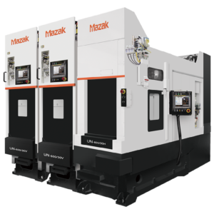 UN-600H vertical machining center with 20,000 rpm spindle VMC stacked three together for compact machine shop floor space