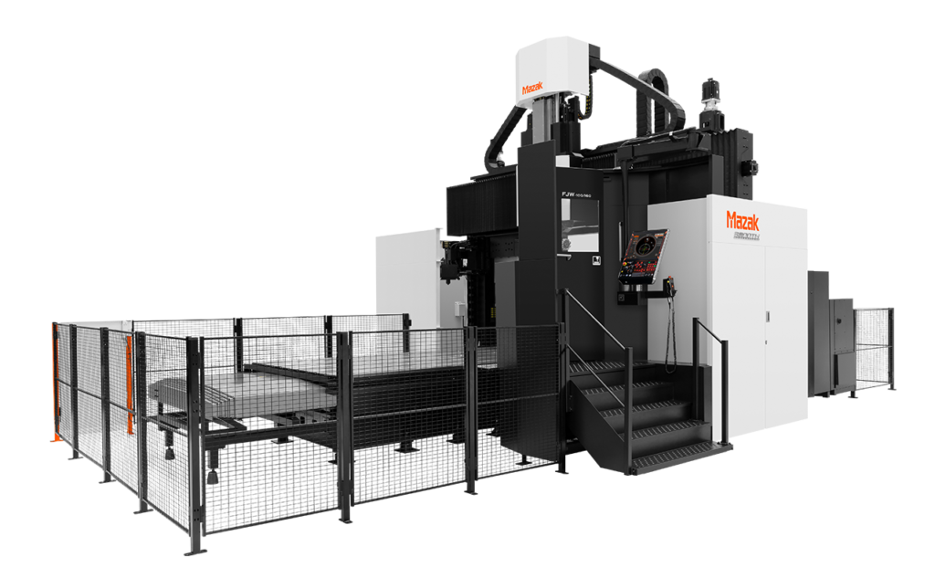 Mazak FJW-100 vertical machining center with double-column design, multi-surface machining capability, automation options, and a high-torque spindle.