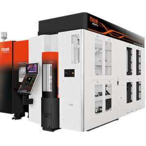 Mazak Variaxis i-300 AWC compact 5-axis vertical machining center with automatic work changer CNC and multi-surface CNC milling for high-mix part production.