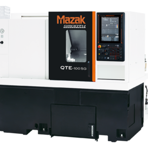Mazak QTE-100 tooling CNC lathe with Mazatrol SmoothEz Control, automation compatibility, and contract manufacturing machine capability.