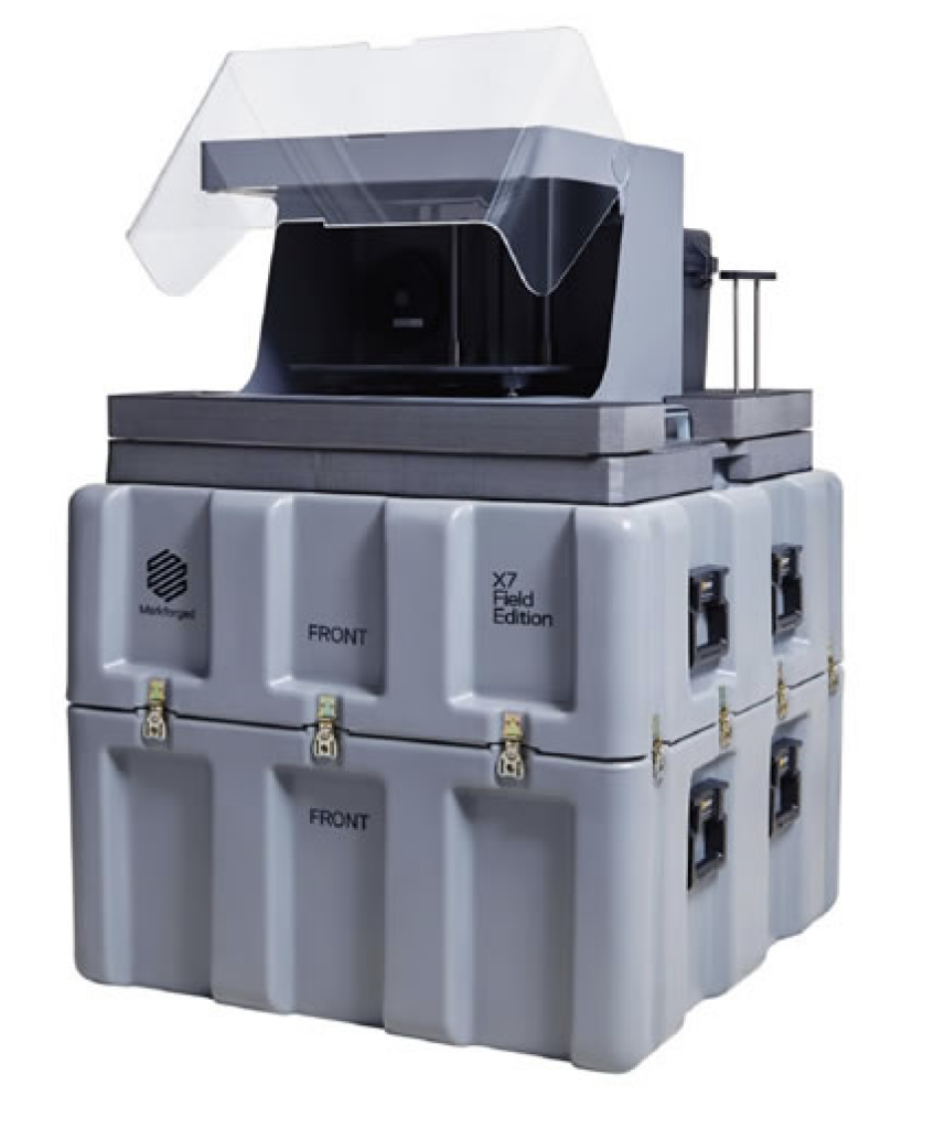 Markforged X7 Field Edition rugged 3D printer and portable composite printer using carbon fiber printing for on-site, field-deployable manufacturing.
