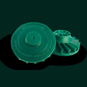 Wax pattern printed with VisiJet M2 ICast (MJP) showing high contrast wax surface and green casting wax features for investment casting.