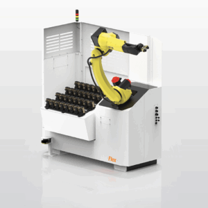 Agile Flex 35V machine tool automation solution featuring automated loading system for CNC and automated 5-axis machining with high-capacity vise design.