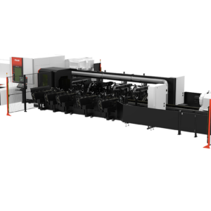 Mazak FT-250 laser processing machine with U-axis and C-axis control, rotary tool changer, and laser automation for pipe processing.